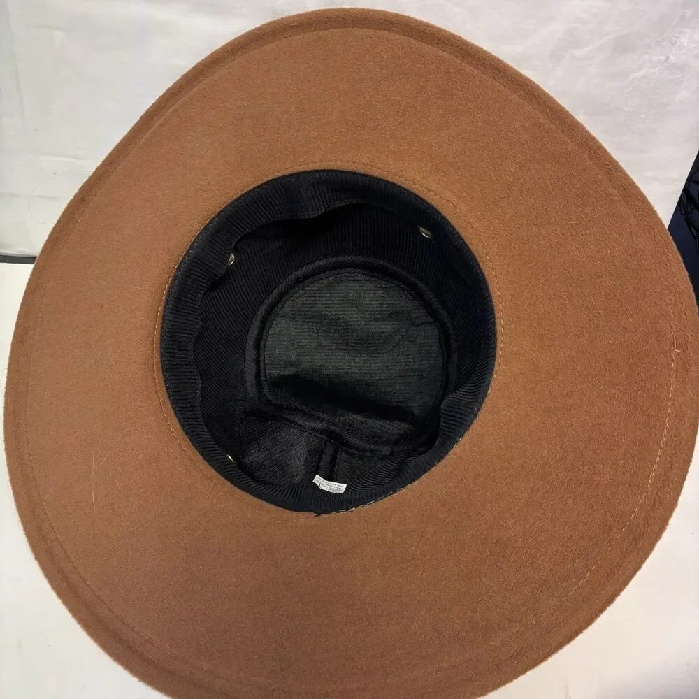 RUE 21 Tan Felt Fedora Hat with Grommets Wide Brim Billy Jack Boho Floppy